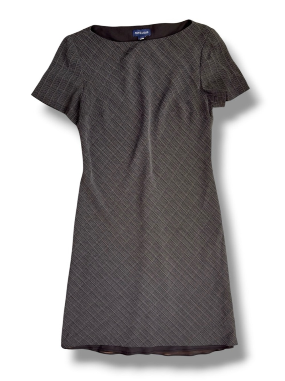 Vintage Ann Taylor Plaid Sheath Dress Black Gray Career Office Size 6